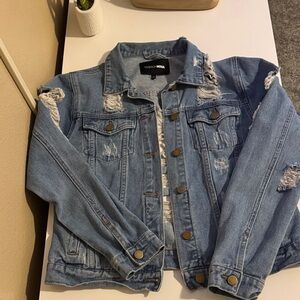 Fashion Nova Light Blue Distressed Jacket